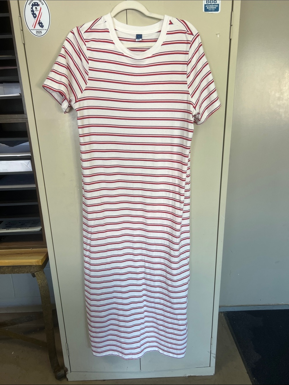 Old Navy White Maxi Dress with Red Stripes